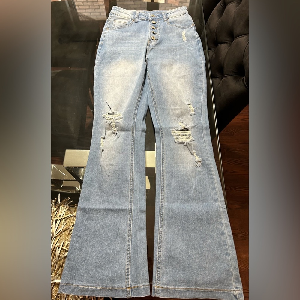 Flare button fly jeans